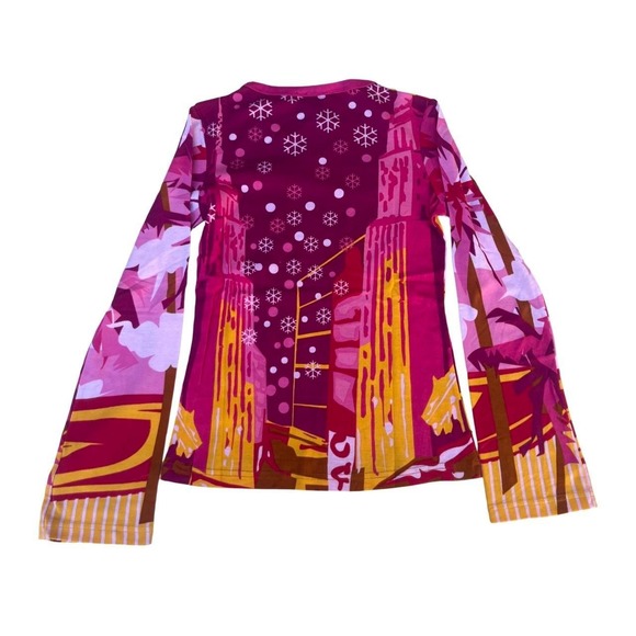 Y2K Deadstock Custo Barcelona Hayes Graphic Long Sleeve Blouse sz S - Picture 2 of 3